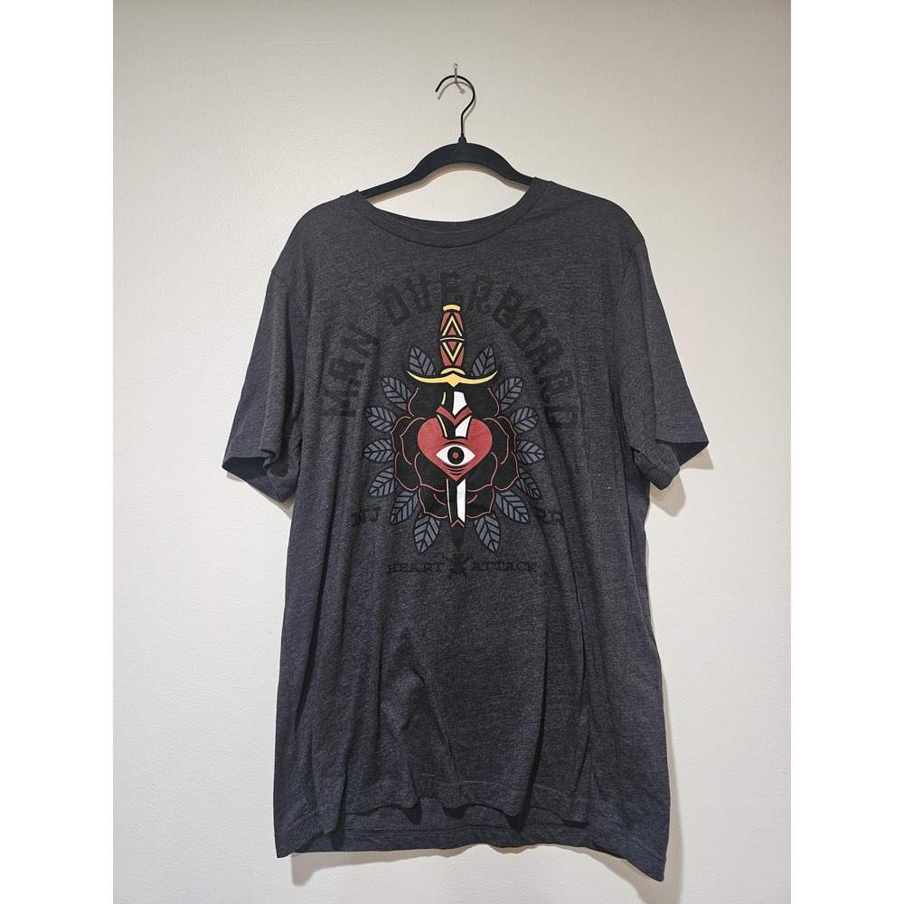 Man‎ Overboard Heart Attack Shirt Mens XL Gray Dagger Heart Band Tee T-Shirt